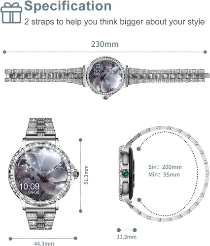 Vista 8 de Smart Watches for Women(Answer/Make Calls) with Diamonds, 1.3” HD Bluetooth Smart Watch for Android iOS Phones, IP68 Waterproof Fitness Activity