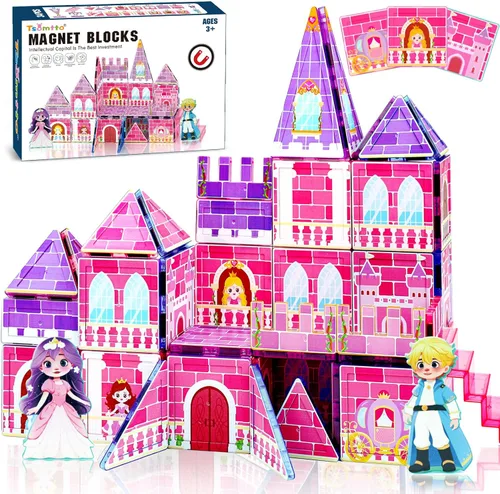 Azulejos magnéticos para niñas – Bloques magnéticos de princesa, juguetes de construcción para niños de 3 a 5 4 a 8 años, juguetes sensoriales de