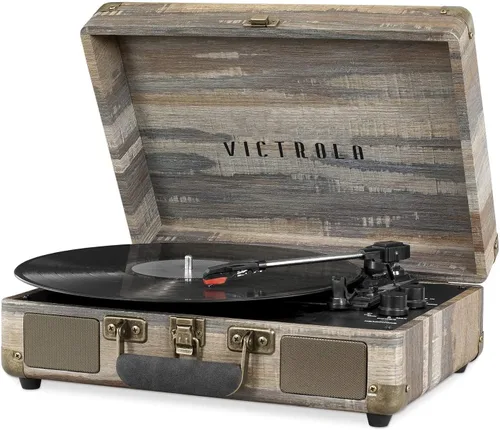 Vista 10 de Victrola Journey - Tocadiscos portátil de maleta con Bluetooth, con altavoces integrados, reproductor de discos de vinilo de 3 velocidades, salida