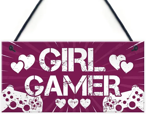 Letreros de madera para dormitorio, novedosos letreros de puerta para jugadores, regalos de cumpleaños para mujer, hija, hermana, 10 x 5 (BW794)