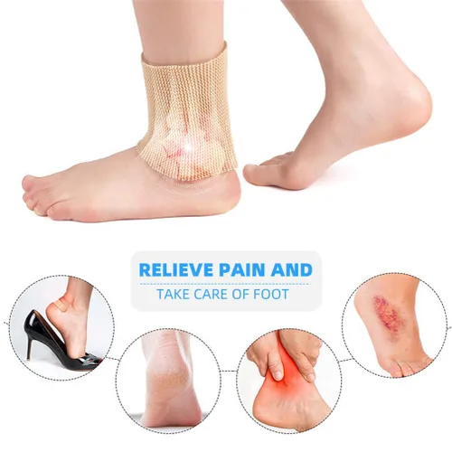 Vista 5 de 1 tobillera de gel, 1 pieza de calcetines de compresión acolchada de compresión, almohadilla elástica para el talón del pie y la muñeca, protector