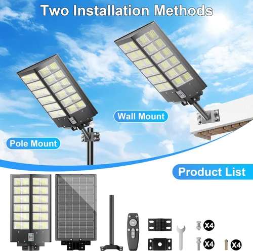 Vista 7 de Farolas solares para exteriores, impermeables, 9000 W, energía solar, luz de calle del atardecer al amanecer con sensor de mención, luz