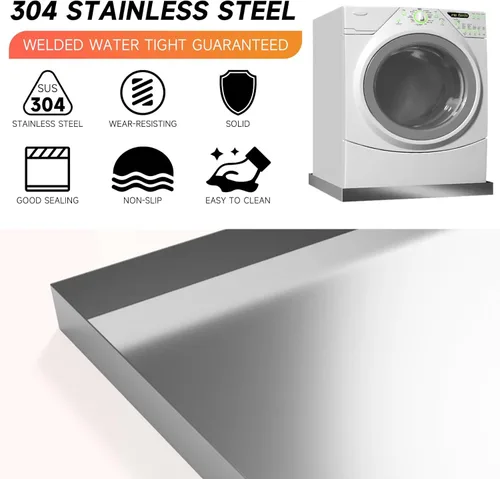 Vista 3 de Bandeja para Lavadora - 32" x 30" x 2.5" Acero Inoxidable 304 de Servicio Pesado, Bandeja de Lavadora, Bandeja para Lavadora, Bandeja de Drenaje