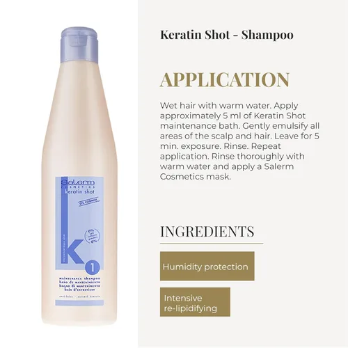 Vista 4 de SALERM - Keratin Shot - Champú Sin Sulfato - 16.9 fl oz - Preparación y Mantenimiento para Tratamiento Alisado de Queratina - Cabello Suave