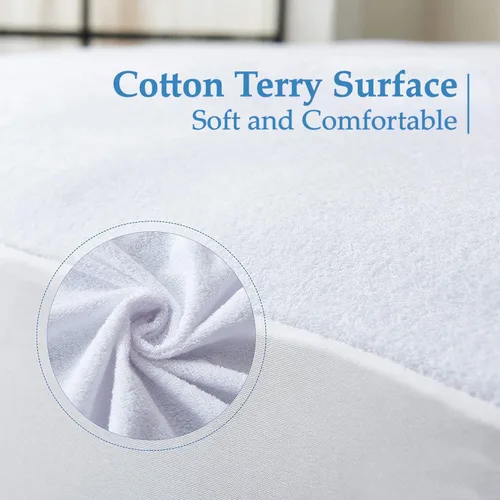 Vista 6 de Comfort Beddings Protector de colchón 100% algodón orgánico Alaskan King, 250GSM, impermeable, protector de cama ajustable sin ruido con bolsillo
