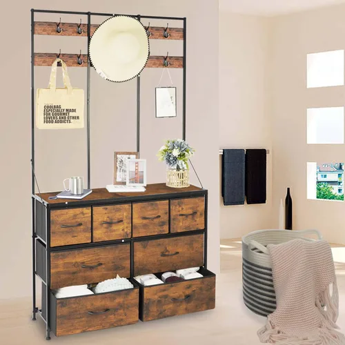 Vista 7 de SENSWEET Cómoda de 8 cajones, cómodas altas para dormitorio, cómodas de tela grandes y cómodas para sala de estar, cómoda marrón con estante