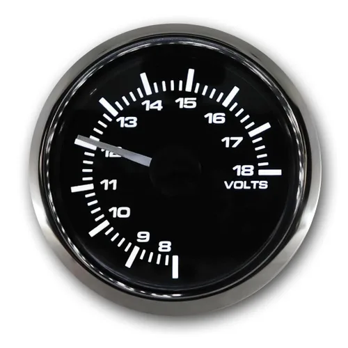 Vista 2 de MOTOR METER RACING MGS Series 2.047 in 2-1/16" medidor de voltios calibre 8~16 V esfera negra blanca y ámbar LED retroiluminada impermeable