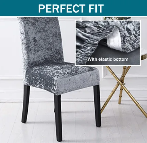 Vista 3 de Dining Room Chair Covers Set 2 4 6 8 Velvet Plush Stretch Parson Chair Slipcovers Removable Washable Chair Protector Banquet Hotel Party -Black-2 PCS