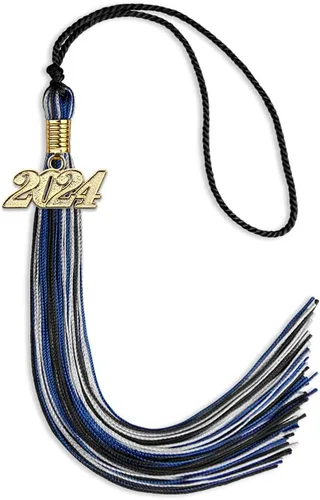 Vista 107 de Endea Graduation Borla mixta de triple color con gota de fecha dorada (negro/dorado/blanco, 2021)