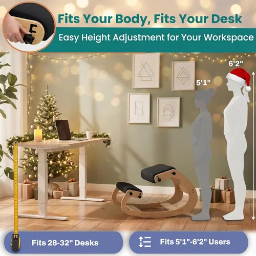 Vista 21 de NYPOT Silla ergonómica de rodillas con asientos ajustables, silla de rodilla para corrección de postura y taburete mecedora para escritorio - Alivio