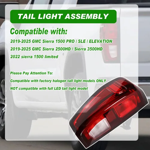 Vista 2 de Lochnchn Conjunto de luz trasera compatible con GMC Sierra 1500 2500HD 3500HD 2019-2025 Luz trasera del lado del conductor, luz trasera de repuesto