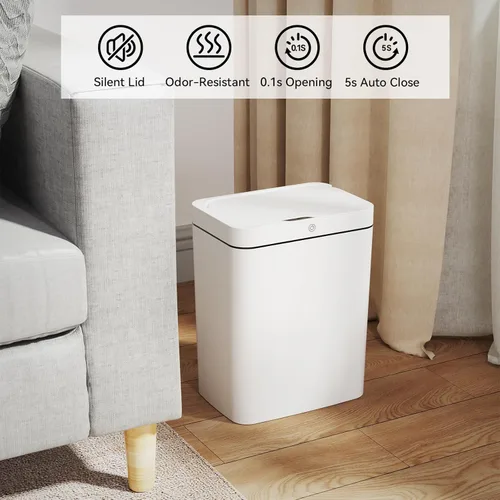 Vista 3 de CADUKE Bote de basura automático de 4 galones con tapa, pequeño sensor de movimiento sin contacto, contenedor de plástico inteligente para baño