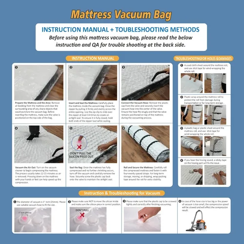 Vista 6 de Bolsa de vacío para colchón de espuma tamaño Queen/matrimonial/matrimonial XL con cremallera azul, bolsa de almacenamiento de colchón