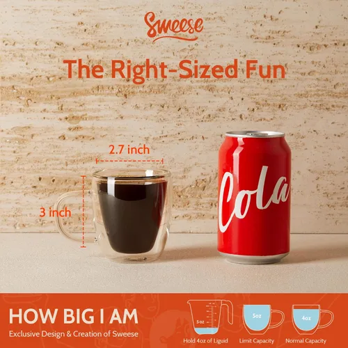Vista 2 de Sweese Juego de 2 tazas de espresso de vidrio de doble pared de 5 oz, tazas de shot de espresso perfectas para capuchino, latte, té