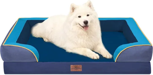 Vista 11 de Comfort Expression Cama ortopédica para perros extra grandes de 45 x 35 pulgadas, cama para mascotas XL de espuma tipo caja de huevos impermeable