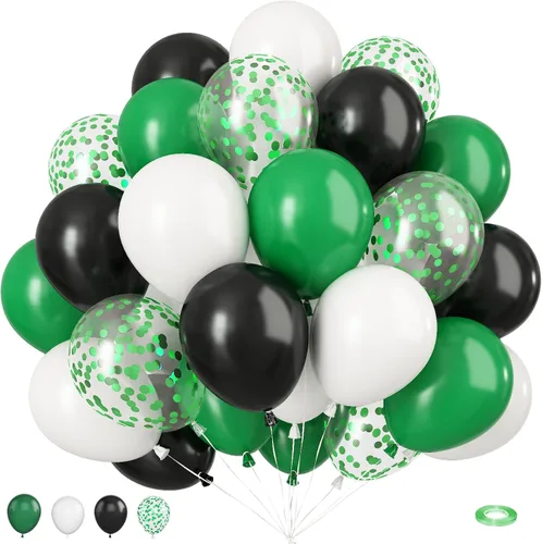 Vista 18 de Globos verdes y marrones, 50 piezas de 12 pulgadas, globos de camuflaje verde caqui negro marrón, globo de confeti verde esmeralda oscuro