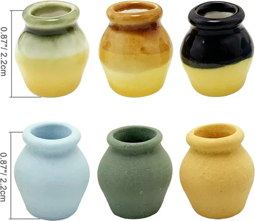 Vista 4 de Macetas de terracota en miniatura, 6 piezas de mini macetas de cerámica de arcilla para bricolaje 1:12 casa de muñecas de jardín de hadas, plantas