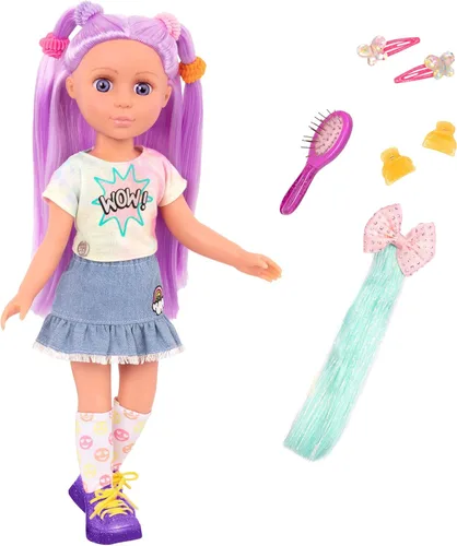 Vista 5 de Glitter Girls Muñeca de moda de 14 pulgadas - Ojos azules y cabello azul - Lazo, clips y atuendo colorido - Más de 3 años - Luma