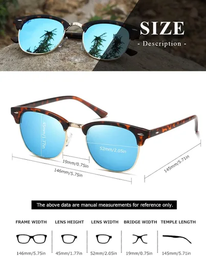 Vista 4 de AEVOGUE Gafas de sol polarizadas para mujeres y hombres, marco semiresim, gafas de sol retro AE0369