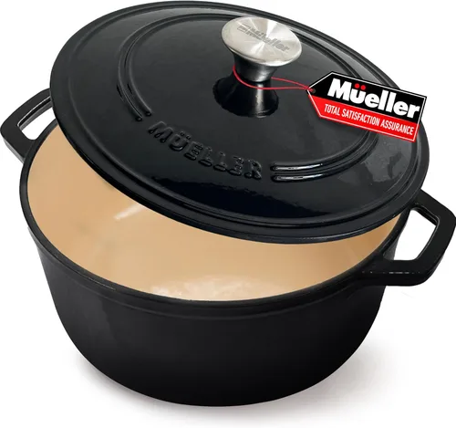 Vista 36 de MUELLER HOME Horno Holandés de Hierro Fundido Esmaltado de 4.5 QT, Cacerola de Servicio Pesado y Sartén Braseadora con Tapa y Perilla de Acero