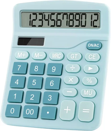 Calculadoras de oficina, calculadora de 12 dígitos de doble potencia con pantalla LCD grande, botón grande para oficina, hogar y escuela (azul)