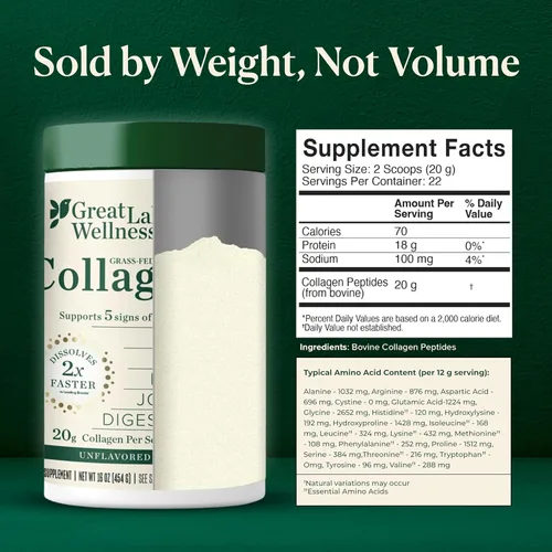 Vista 2 de Great Lakes Wellness Beef Gelatin Powder 16oz Unflavored + Collagen Peptides Powder 16oz Unflavored - Grass Fed, Keto, Kosher, Non-GMO