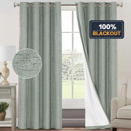 Vista 200 de Primitive - Cortinas opacas 100 % de lino texturizado natural para dormitorio, sala de estar, cortinas para ahorra energía, tela de arpillera