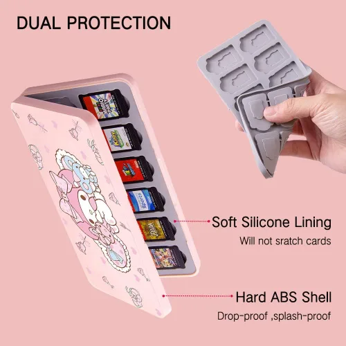 Vista 6 de PERFECTSIGHT Bonita funda para tarjetas de juego compatible con Nintendo SwitchSwitch LiteOLED, 24 cartuchos para tarjetas de juego y 48 tarjetas