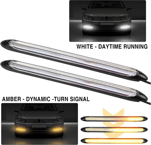 Vista 3 de AUTOXBERT Tira de luz LED de circulación diurna para automóvil, 2 luces de señal de giro DRL para parachoques delantero de automóvil, 13.6 pulgadas