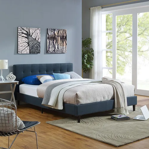 Vista 41 de Modway Linnea - Cama tapizada de plataforma blanca con soporte de listones de madera