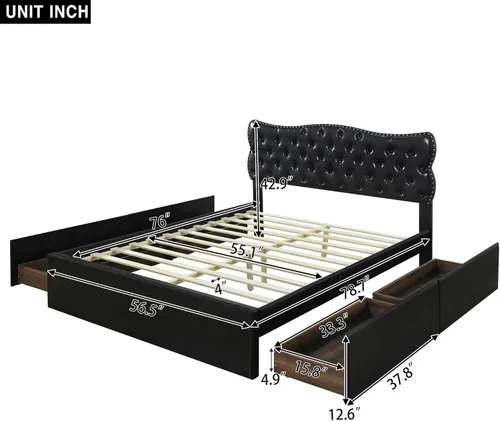 Vista 63 de Elegante cama con plataforma tapizada de terciopelo de tamaño Queen con cabecero, para niños, niñas y adolescentes (beige @cabecero/, Queen)