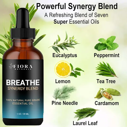 Vista 5 de Aceite esencial Breathe para difusor - Mezcla de aceites esenciales con eucalipto, menta, árbol de té y menta, aceite esencial Breathe