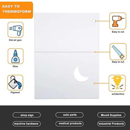 Vista 2 de Paquete de 10 láminas de plástico ABS blanco de 12 x 16 x 0.06 pulgadas, flexibles, moldeables que las láminas acrílicas, materiales de bricolaje