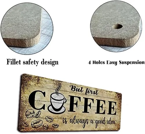 Vista 2 de PINWAGING Letrero de madera con texto en inglés "Coffee is Always A Good Idear", divertido, vintage, cafetería, pub, cocina, hogar, pared