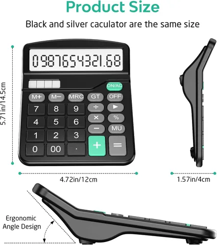 Vista 5 de Calculadoras, Splaks Estándar Funcionales Calculadoras de Escritorio Sola y AA Batería de Doble Potencia Calculadora Electrónica con Negro