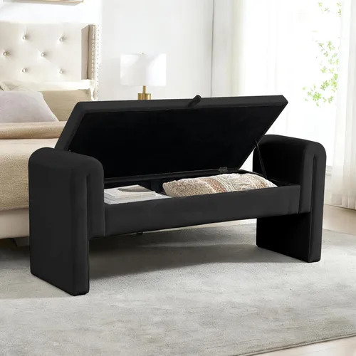 Vista 14 de Banco de terciopelo para dormitorio al pie de la cama, banco otomán tapizado con botones capitoné de 60.5 pulgadas con brazos curvos, otomán