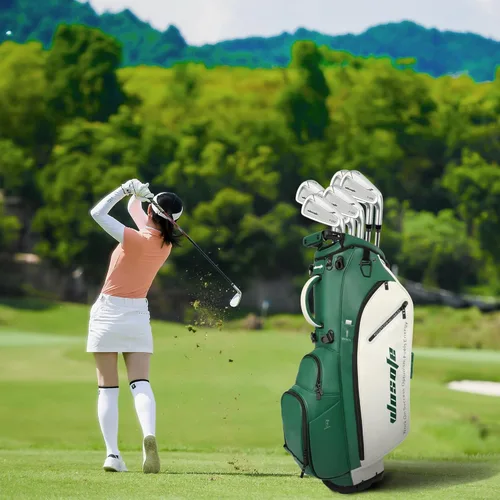 Vista 7 de WOSOFE PU Golf Bag with 6/14 Way Top Dividers Automatically Adjustable Dual Straps Elegant Design for Men Women Pu Golf Stand Bag with Multiple