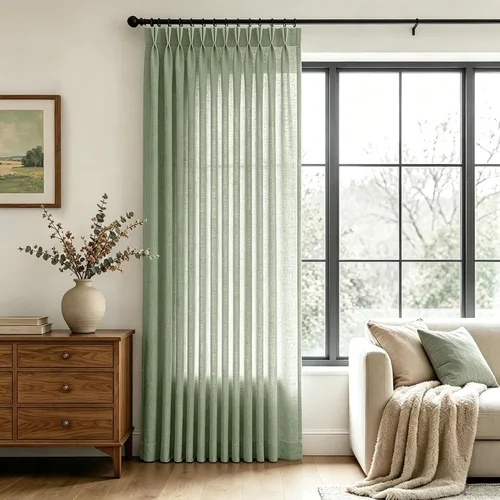 Vista 14 de Cortinas de lino de 63 pulgadas, juego de 2 paneles para sala de estar, beige natural, cortinas con pliegues pellizco entrenadas con memoria