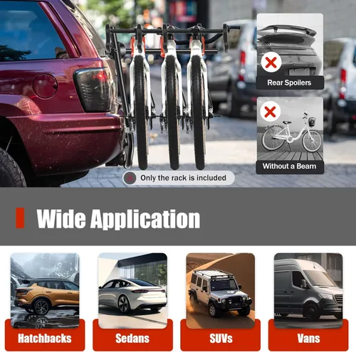 Vista 9 de Soporte de enganche de bicicleta para automóviles, portabicicletas montado en el maletero de bicicleta, soporte para maletero de 3 bicicletas, gran