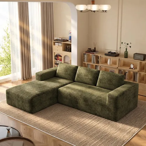 Vista 19 de Sofá modular de pana de 106 pulgadas, sofá en forma de L deshuesado con asiento profundo, sofá de espuma de nube con diván de gran tamaño, sofá Negro