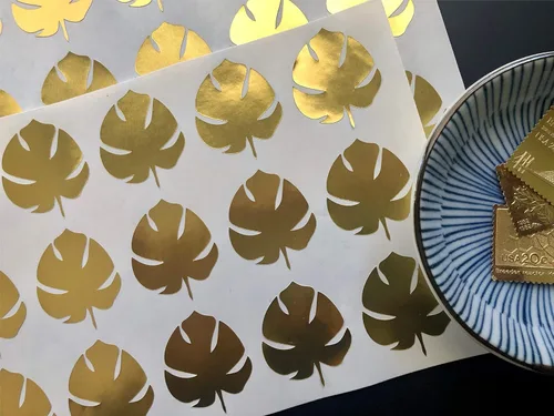 Vista 7 de 30 Gold Foil Monstera Stickers, Monstera Leaves, Plant Leaf Stickers, Tropical Stickers, Gold Labels For Envelopes