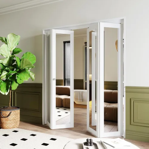 Vista 12 de BARNER HOME Puertas plegables, puertas de armario con espejo completo para abertura de 48" (doble 24") x 80", puerta plegable interior para despensa