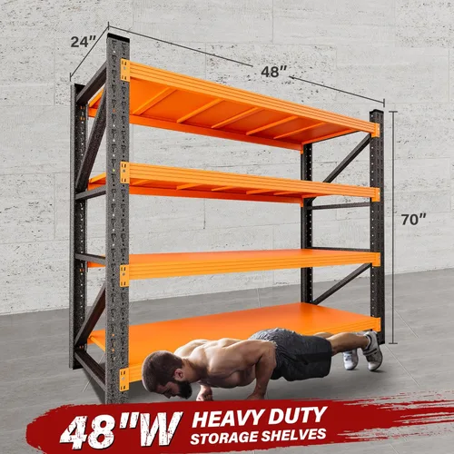 Vista 2 de 48" Wide Heavy Duty Garage Shelving Units,3000LBS Deep Storage Shelves,Orange Metal Garage Shelves,Large Storage Rack,Steel Shelf,Industrial