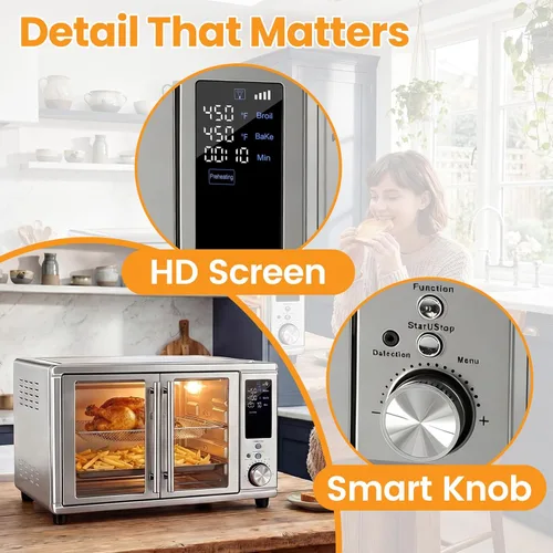 Vista 5 de NEWBULIG Combo de horno tostador inteligente de 30 cuartos de galón, horno freidora de aire 13 en 1 de doble puerta, control de temperatura de 0-450