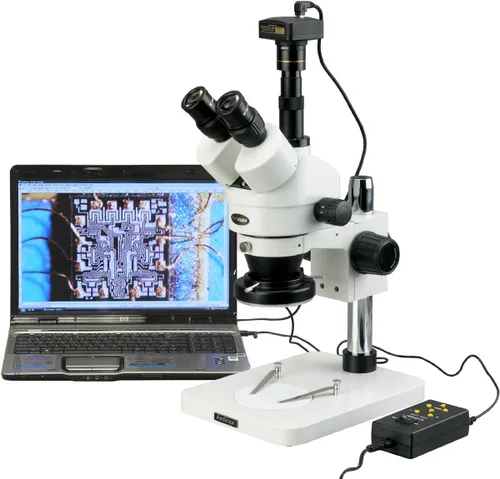 Vista 4 de AmScope SM-1TSX-144A Microscopio de zoom estéreo trinocular profesional, ocular WH10x, aumento 3.5X-45X, objetivo de zoom 0.7X-4.5X, anillo de luz
