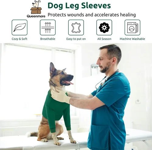 Vista 5 de Queenmore Funda para patas de perro para dejar de lamer, alternativa al cono de vergüenza, protector de codo de perro después de cirugía con cintas