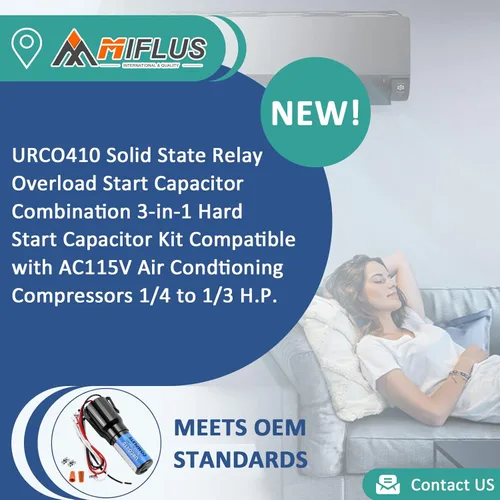 Vista 6 de URCO410 Kit de condensador de arranque duro 3 en 1 para refrigeradores, combinación de condensador de arranque de sobrecarga de relé de estado
