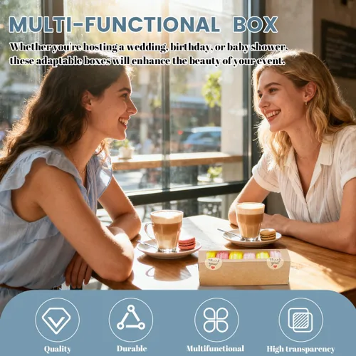Vista 5 de NPLUX Paquete de 36 cajas de macarrones para 5-7 macarrones, cajas de dulces de fresa con adhesivo para regalar (marrón)
