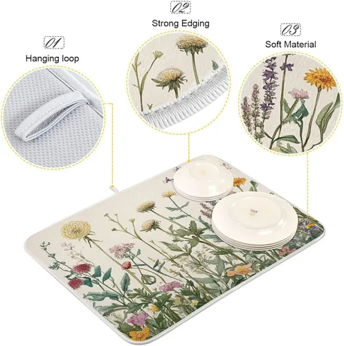 Vista 88 de Tapete de secado de platos de gnomos del día de San Patricio para encimera de cocina, tréboles, tapete de secado de microfibra, absorbente