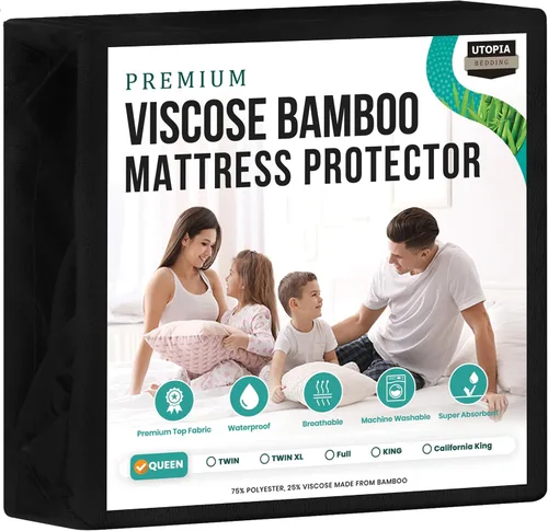 Vista 8 de Utopia Bedding – Protector premium de colchón impermeable, funda de colchón de viscosa hecha de bambú, transpirable, estilo ajustable con bolsillos